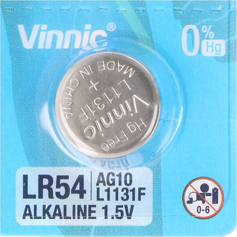 10x Vinnic L1131 AG10 LR54 1.5V Alkaline Watch Batteries Mercury Free