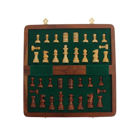 Italfama Travel Magnetic Wooden Chess Set, Folding Board + Checkers, 25cm