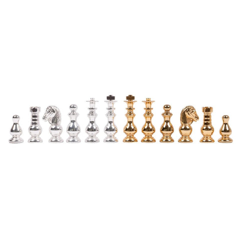 Italfama Italian Brass Chess Set Gold Silver Pieces & Wood Board 42cm