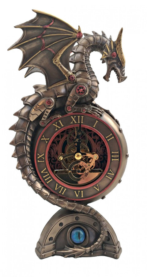 Italfama Dragon Table Clock 23cm Bronze Resin Statue Made in Italy
