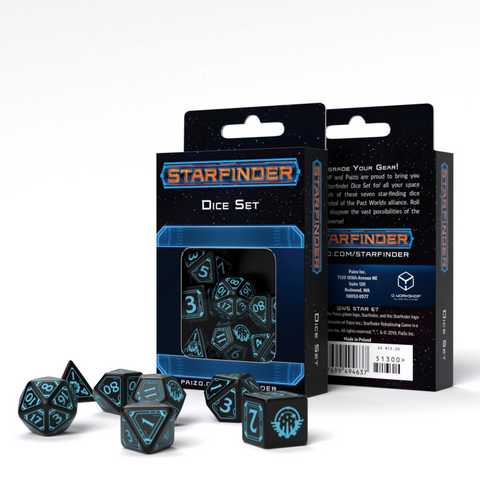 Starfinder Black Blue RPG Dice Set 7pc Q-Workshop Official Paizo