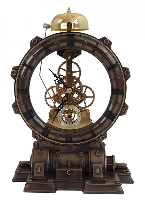 Italfama Bronze Resin Clock Statue 22cm Analog Desk Mantel Home Decor Italy