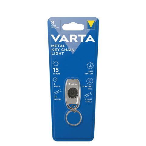 VARTA Metal Keychain LED Flashlight 15lm CR2016 Batteries Included