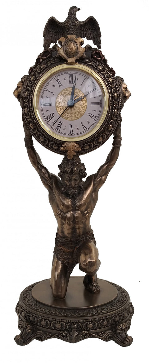 Italfama Atlas Mantel Clock Statue 39cm Bronze Resin Decor Made in Italy