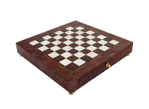 Italfama Brass & Wood Chess Set Elm Board with Storage Drawer Handmade