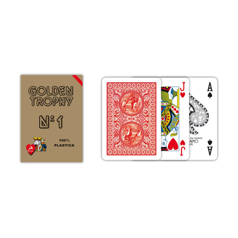 Golden Trophy Red Poker Playing Cards Deck N1 Plastic Modiano Made Italy NEW