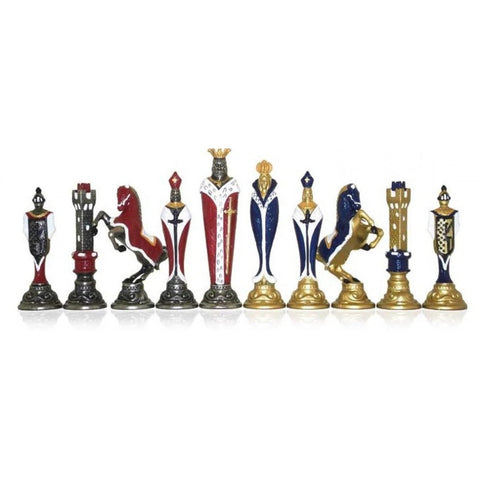 Italfama Renaissance Metal Chess Set with Leather Board & Storage Drawer