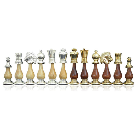 Italfama Italian Brass Chess Set with Leather Board and Storage Drawer