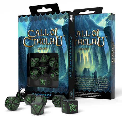 Call of Cthulhu Black & Green 7 Dice Set RPG by Q-Workshop