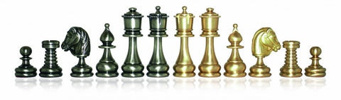 Italfama Brass Chess Set Gold Silver Pieces on Elm Wood Board 42cm Italy