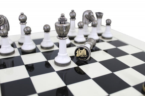 Italfama Italian Chess Set, Metal & Wood Pieces, Lacquered 40x40cm Board