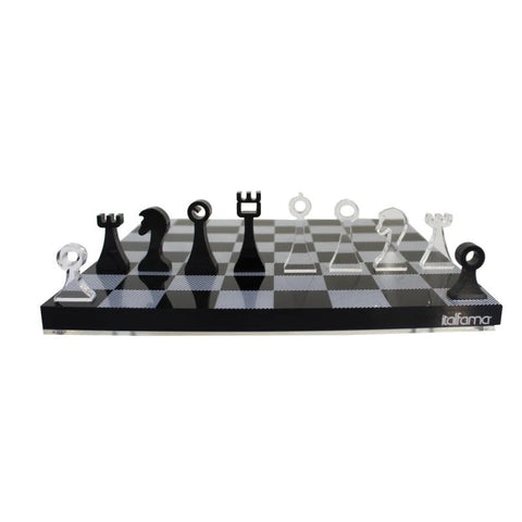 Italfama Acrylic Chess Set Black Clear 24cm Board with Storage Italy