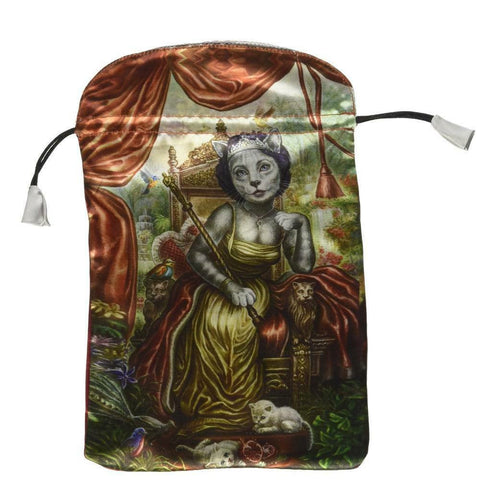 Cat Tarot Satin Drawstring Bag Burgundy 16x22.5cm by Lo Scarabeo
