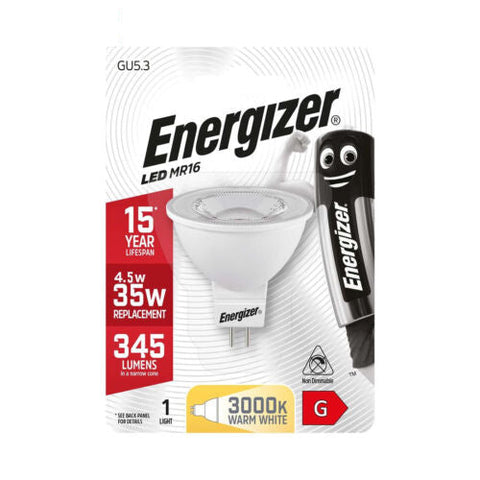 Energizer MR16 GU5.3 LED Bulb 4.5W 345lm 3000K Warm White Spotlight