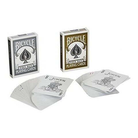2x Bicycle Prestige Line Poker Playing Cards Deck Set Gold & Silver