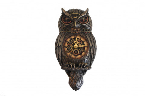 Italfama Owl Wall Clock, Bronze Resin, 15x31 cm, Made in Italy