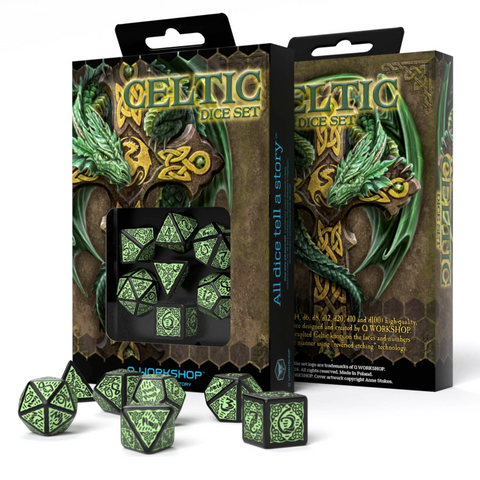 Celtic 3D Revised Dice Set Black And Green Rpg Role Playing Games Q-Workshop NEW