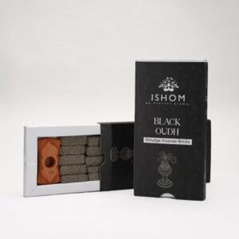 Agarwood Incense Smudge Bricks Black Wood with Terracotta Burner, 15 Pack