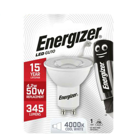 Energizer Gu10 8690 Led Light Bulb Cool White 4000K 4.2W 50W 345 Lumens 1Bl NEW