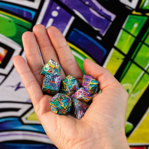 Q-Workshop Graffiti Full Art 7-Die RPG Polyhedral Dice Set for DND