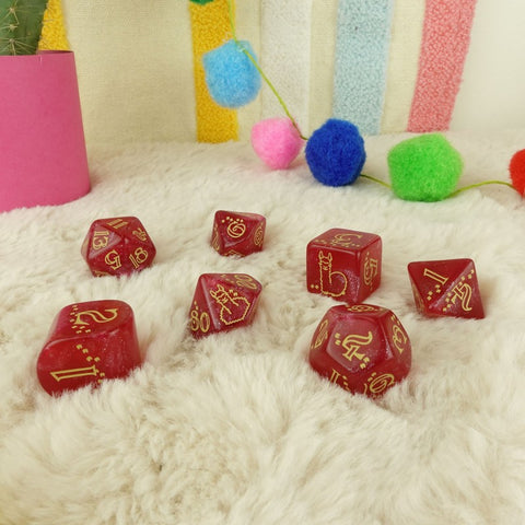 Q-WORKSHOP Puffy Llama Dice Set 7pc Shimmer Raspberry Glitter RPG DND