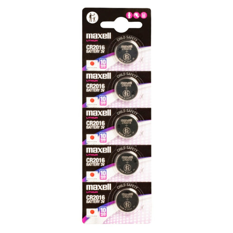 5x Maxell CR2016 3V Lithium Coin Cell Batteries for Watches & Key Fobs