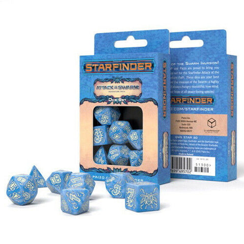 Starfinder Attack of the Swarm RPG Dice Set, Blue Polyhedral by Q-Workshop
