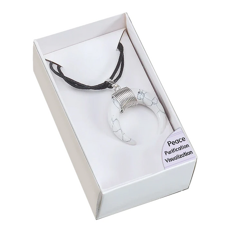 White Magnesite Crescent Moon Amulet Pendant Necklace by Lo Scarabeo