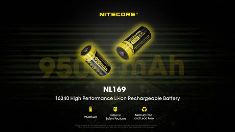 1x NITECORE NL169 16340 950mAh Li-ion Rechargeable Battery 3.6V