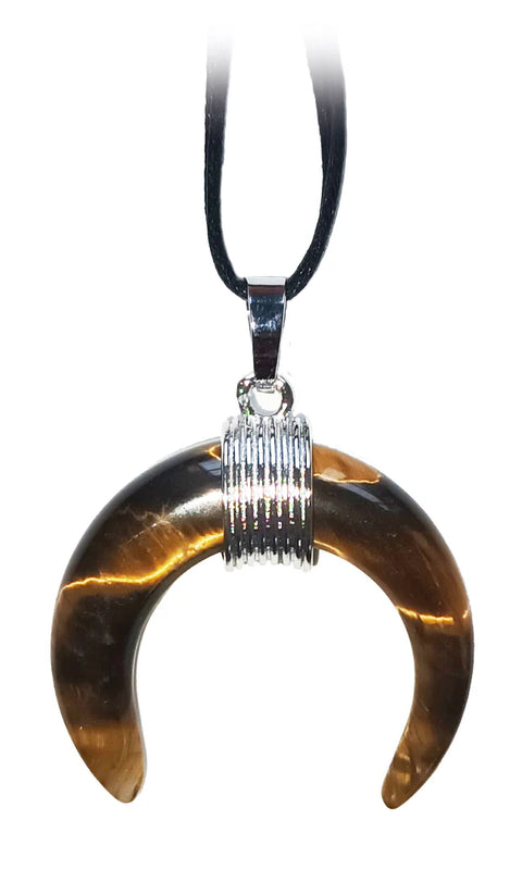 Tiger Eye Crescent Moon Amulet Pendant Necklace Protection Lo Scarabeo