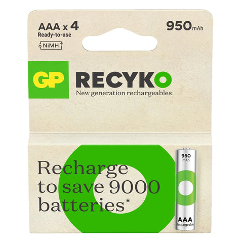 4x GP ReCyko AAA 950mAh NiMH Rechargeable Batteries Beige Pack