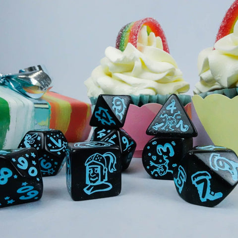 Q-Workshop 20th Anniversary My Very First Dice Set Shimmer Black Turquoise