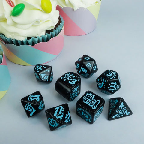 Q-Workshop 20th Anniversary My Very First Dice Set Shimmer Black Turquoise