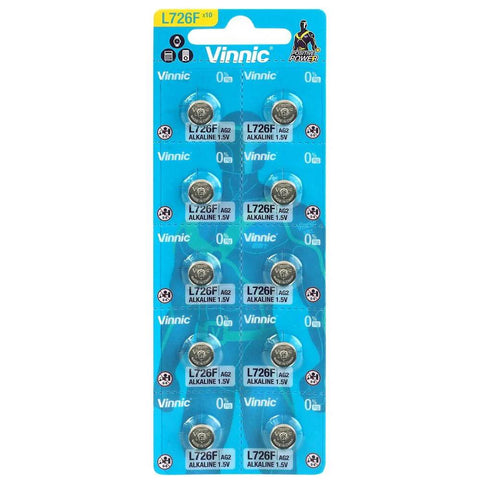 10x Vinnic L726 AG2 1.5V Alkaline Button Cell Watch Batteries