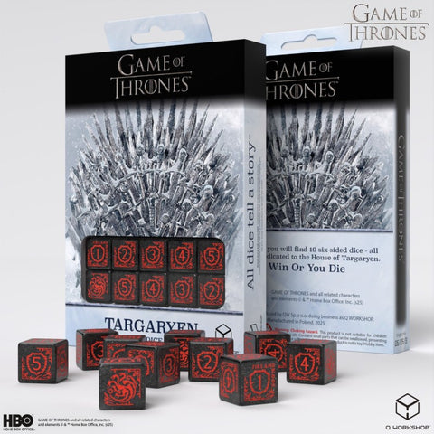 Game of Thrones Targaryen D6 Dice Set 10pc Black Red Licensed Q-Workshop