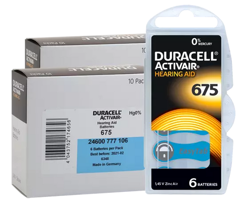 60x Duracell 675 Hearing Aid Batteries Zinc Air 1.45V Mercury Free