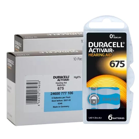 60x Duracell 675 Hearing Aid Batteries Zinc Air 1.45V Mercury Free