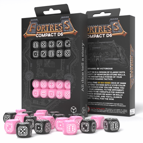 Fortress Compact D6 Dice Set Black & Pink Role Playing Games Q-Workshop Stcb05