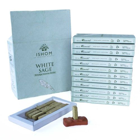 California White Sage Smudge Incense Bricks with Terracotta Burner, 15-Pack