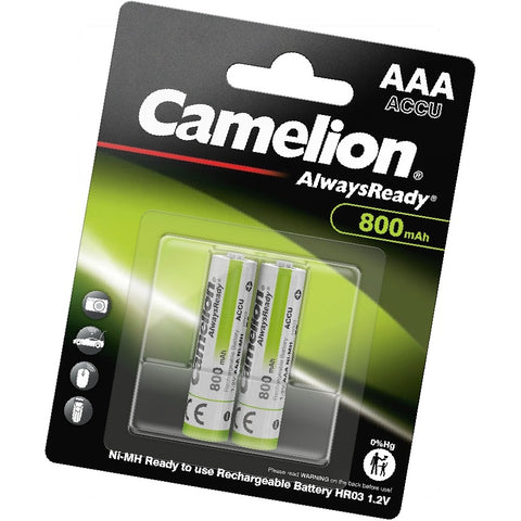 2x Camelion AlwaysReady AA 800mAh Ni-MH 1.2V Rechargeable Batteries