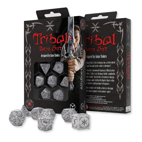 Q-Workshop Tribal Pearl & Brown 7-Die Polyhedral RPG Set Anne Stokes