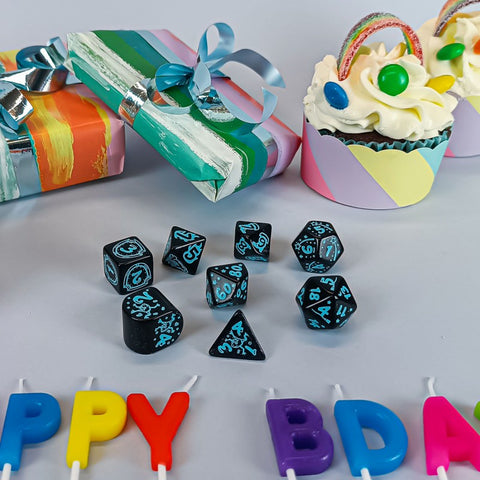 Q-Workshop 20th Anniversary My Very First Dice Set Shimmer Black Turquoise