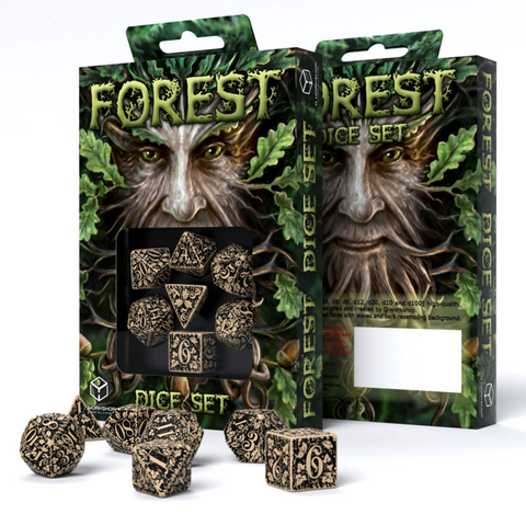 Q-Workshop Forest Taiga 7-Die RPG Dice Set Beige Black Polyhedral DnD