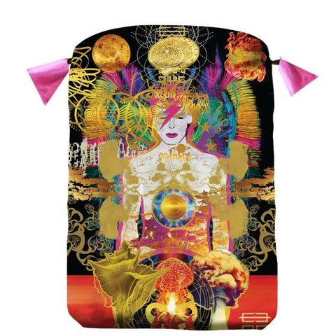 Lo Scarabeo Starman Satin Tarot Card Bag Black Printed Drawstring 16x22.5 cm