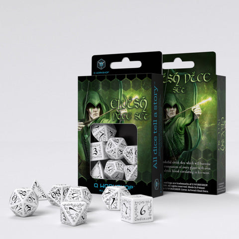 Q-Workshop Elvish White & Black 7 Dice Set for DnD Pathfinder RPG