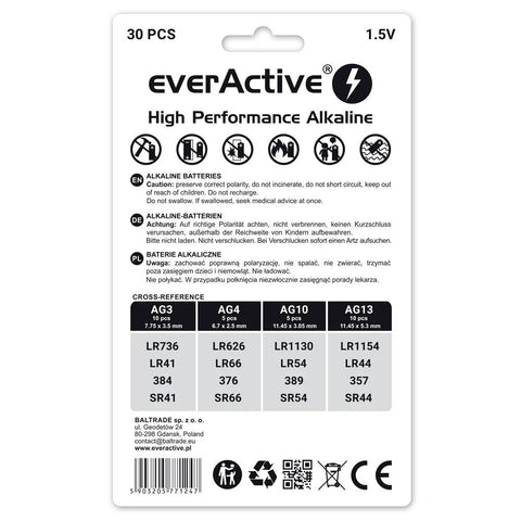 Everactive Alkaline Batteries Mix AG3 x 10 AG4 x 5 AG10 x 5 AG13 x 10