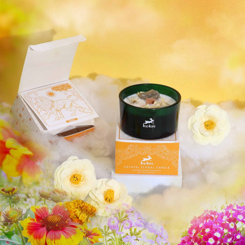 Hop Hare Jasmine Garden Crystal Candle with Rock Quartz & Wooden Wick