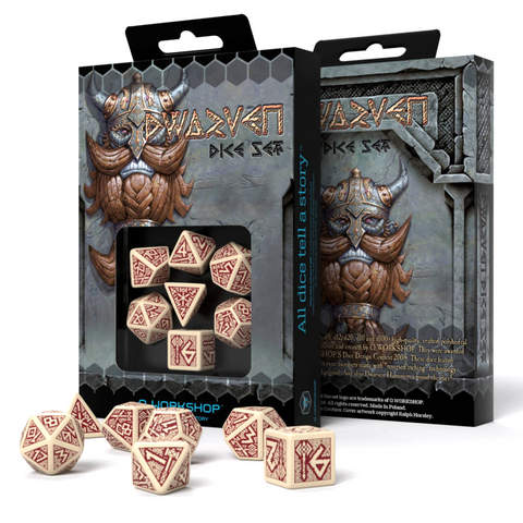 Q-Workshop Dwarven Beige & Burgundy 7-Die RPG Polyhedral Dice Set