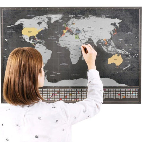 Scratch Off World Map & UK Map Set Black Silver Travel Gift Poster