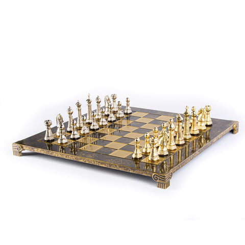 Classic Metal Staunton Chess Set Gold & Silver Chessmen 44Cm Manopoulos S33Bro